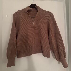 Women's Tan Sweater with Zipper Detail